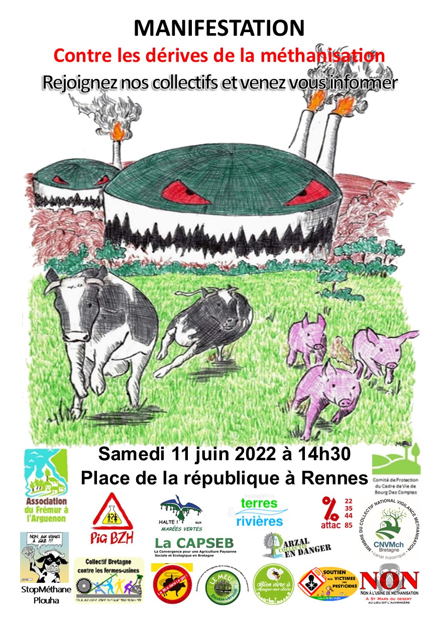 Manifestation 11 juin 2022 contre les dérives de la méthanisation - Rennes - 14h30 - place de la République 