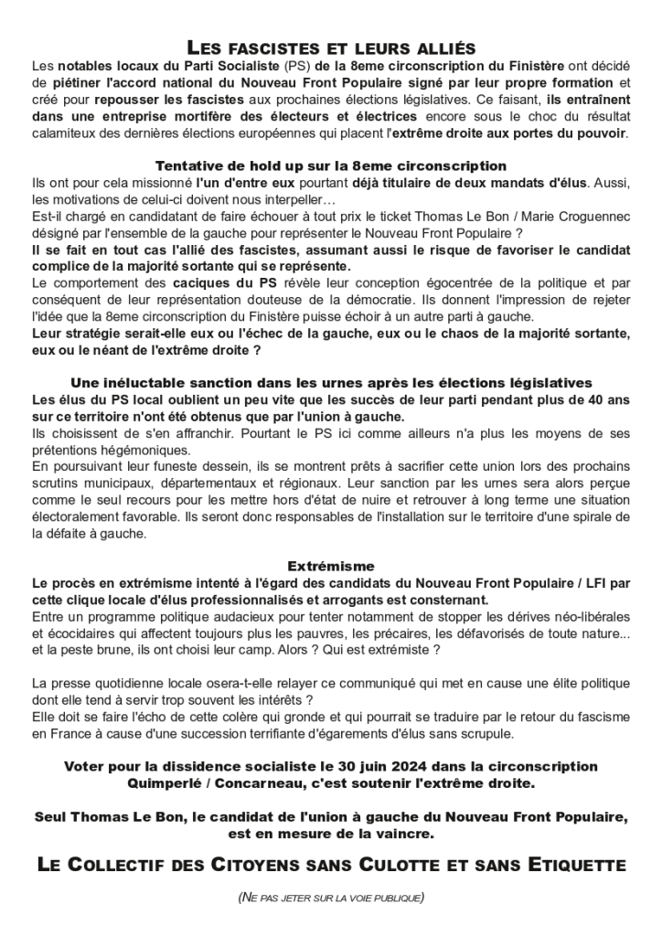 tract collectif citoyen sans culotte et sans étiquette